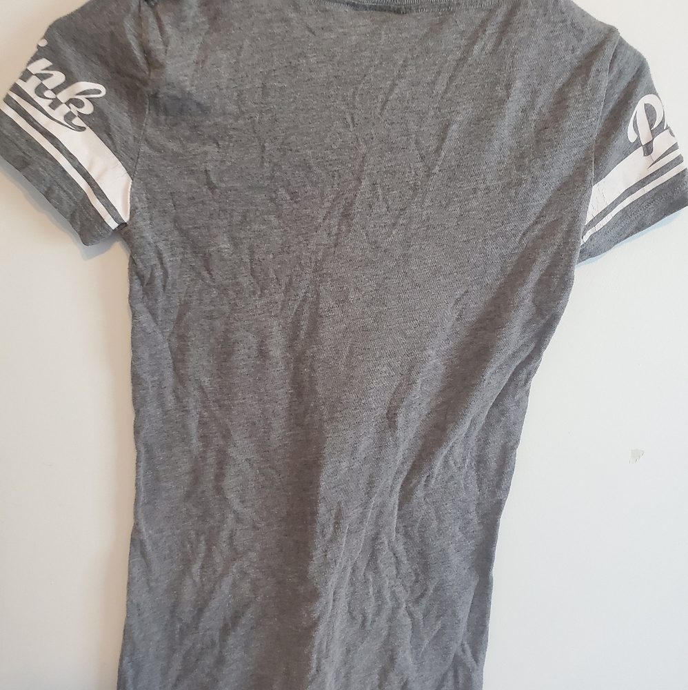 Grey and white pink dog tee